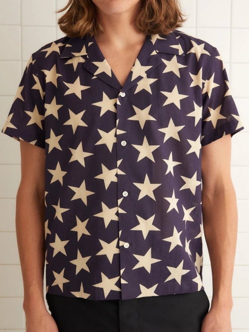 Bode Starry Short Sleeve Men's Shirt Buttondown Cotton L 282383